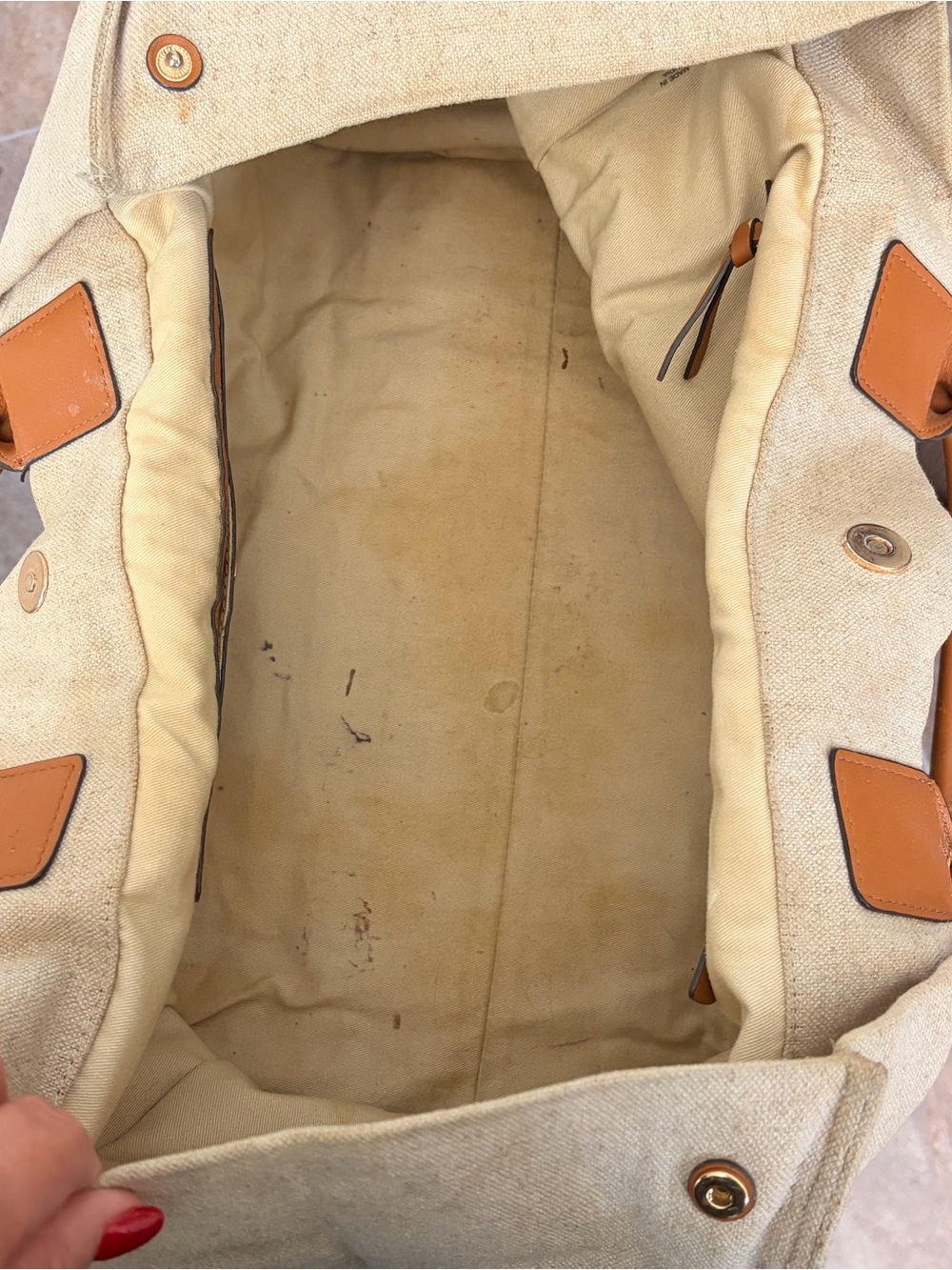 Tory Burch Beige Canvas Tote with Brown Leather Trim and Embroidered Medallion - Picture 13 of 15